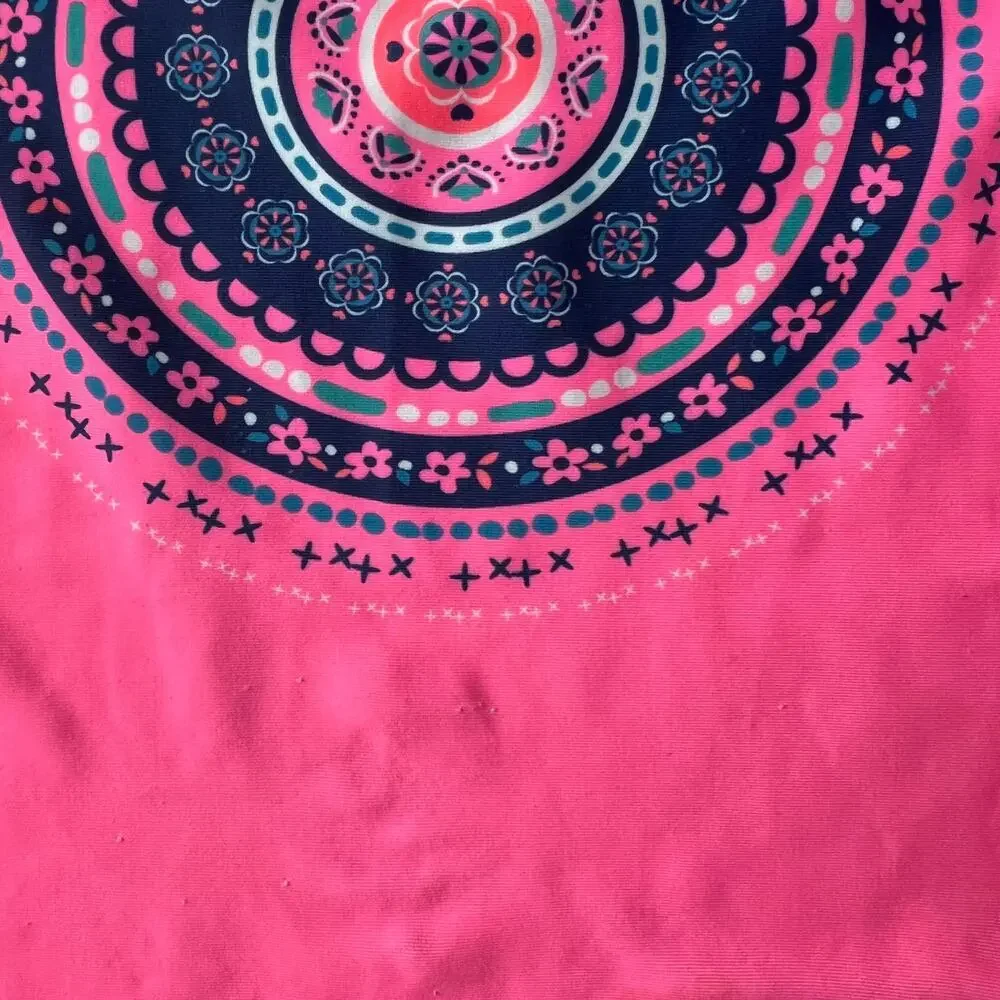 Pink and Navy Mandala Patterned Boho Girl's Swim Rashguard Top - 4